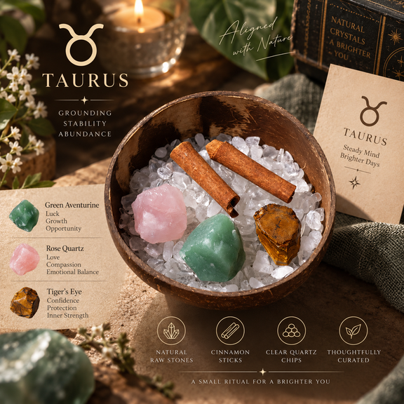 Taurus Zodiac Crystal Cleansing Kit with Green Aventurine, Rose Quartz and Tiger’s Eye