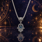 Hamsa hand evil eye pendant necklace with blue eye detail