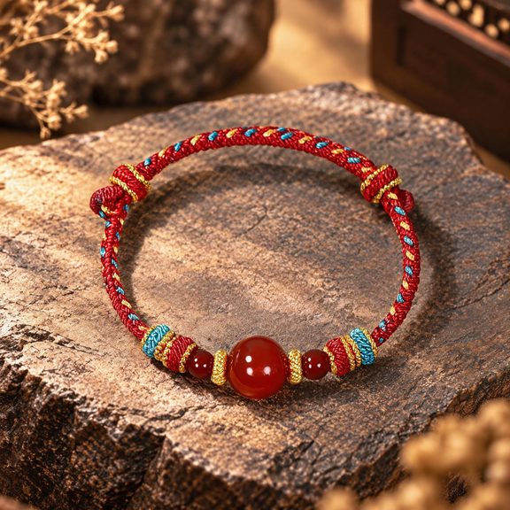 Red Agate hand-braided adjustable cord bracelet