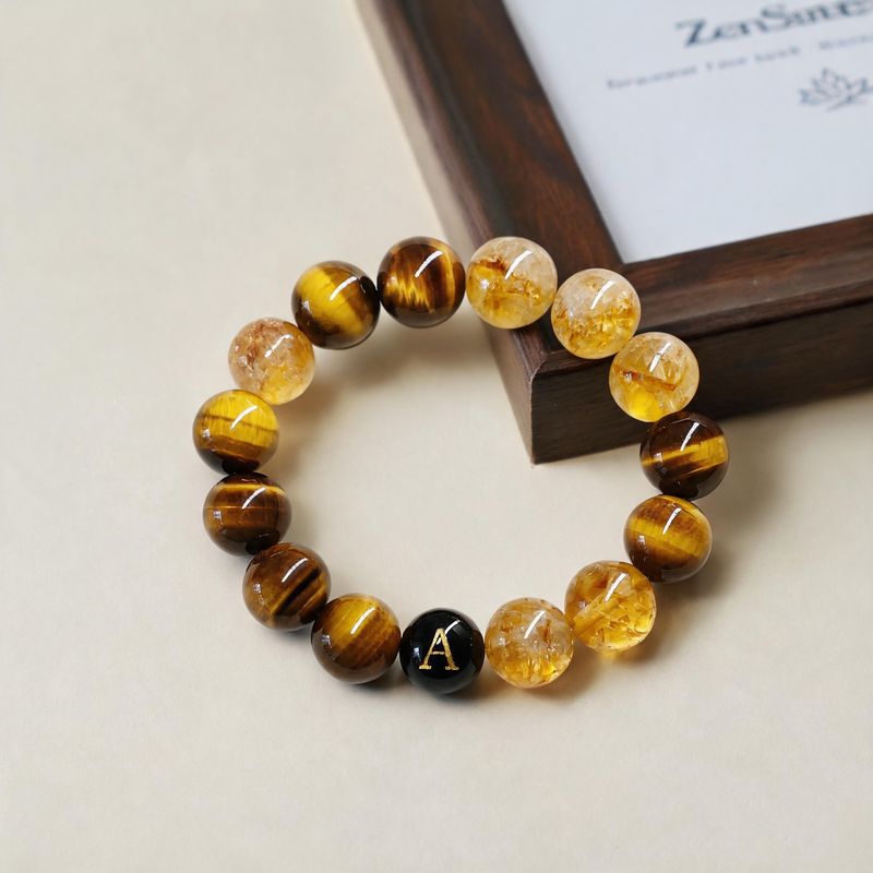 Evermark Initial™ Personalized-Tiger Eye & Golden Rutilated Quartz Bracelet