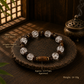 Clear quartz and agarwood bracelet with bead size and material details