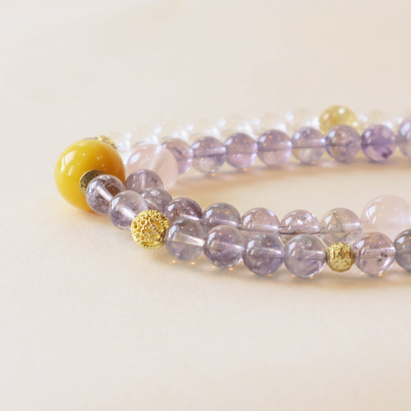 Celestial Flow Amethyst White Crystal Aquamarine Bracelet Close Up Detail