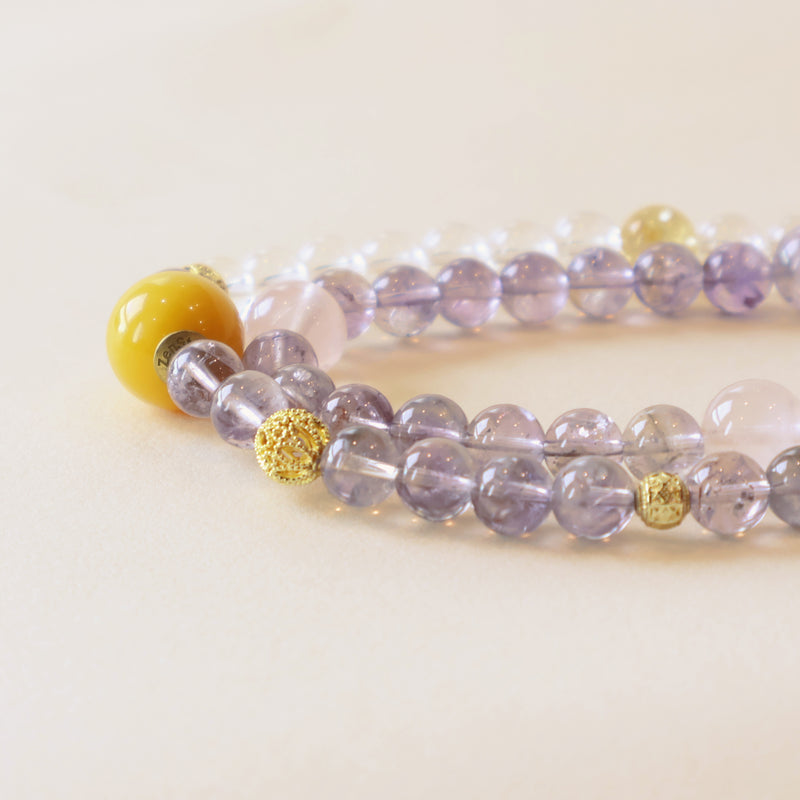Celestial Flow Amethyst White Crystal Aquamarine Bracelet Close Up Detail
