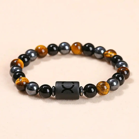 Taurus Tiger’s Eye and black hematite zodiac bracelet