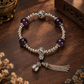 12mm Amethyst gemstone tassel bracelet with silver-tone accents