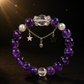 Celestial amethyst and clear quartz bracelet with shell pearl accents and star charms