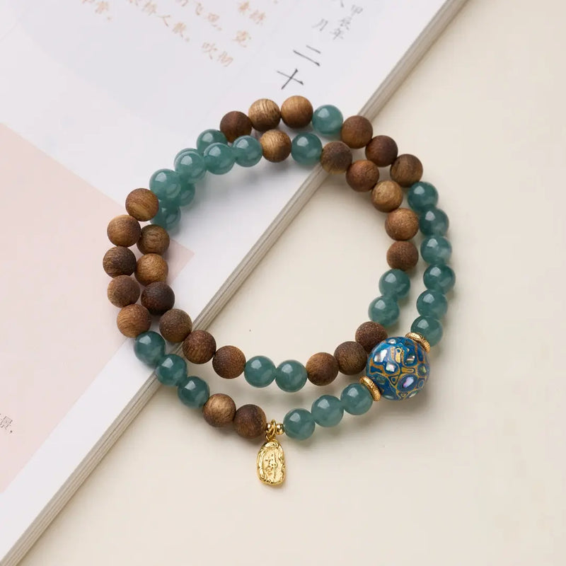 Water Five Elements bracelet with Qinan agarwood and Blue-Water Jadeite