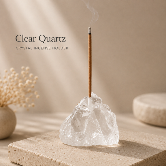 Clear Quartz natural raw crystal incense holder
