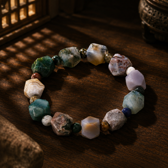 Natural Ocean Chalcedony stretch bracelet with freeform beads