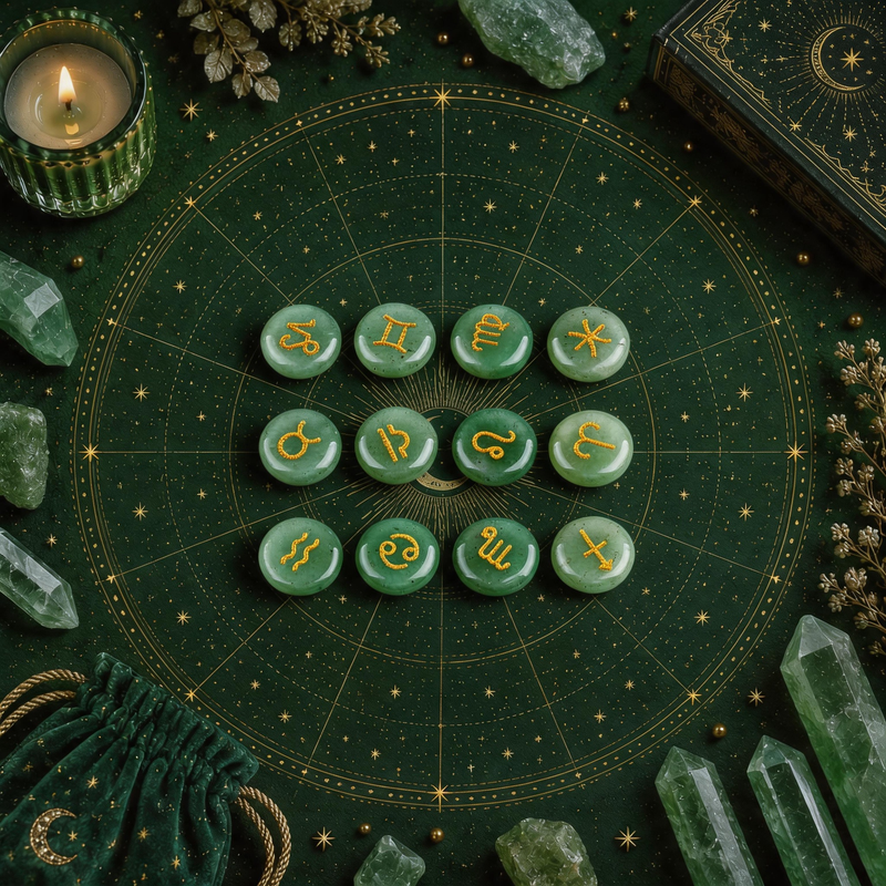 Green Aventurine 12 zodiac crystal stones set