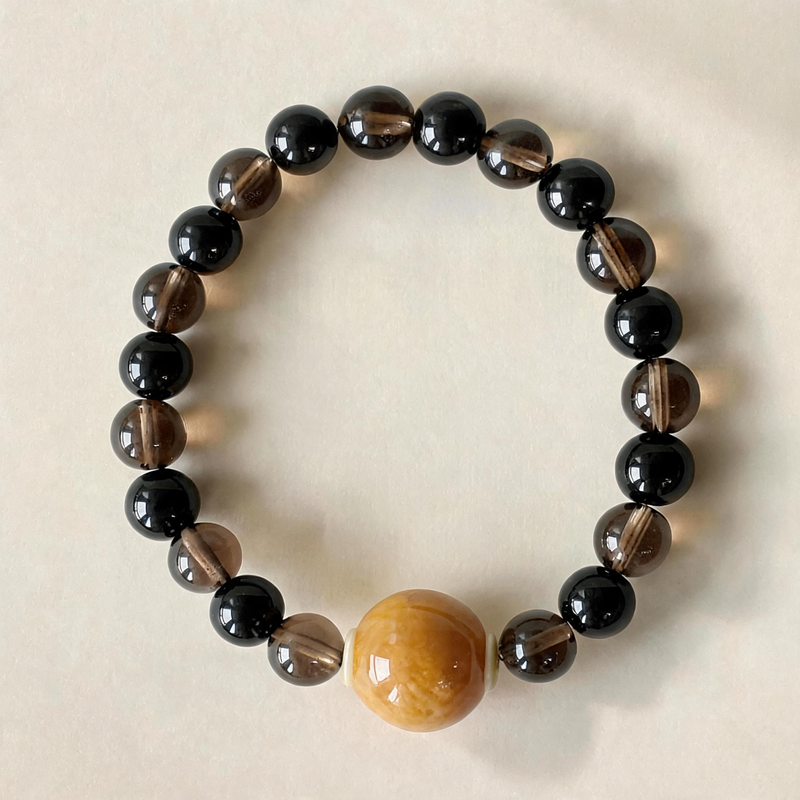 Capricorn Smoky Quartz and Obsidian crystal bracelet product showcase