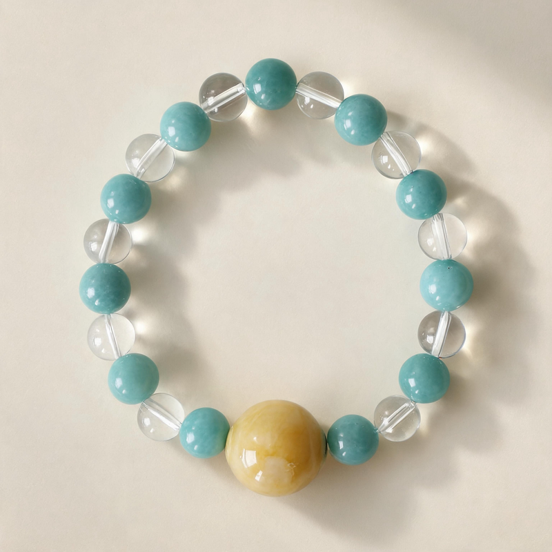 Virgo Amazonite and Clear Quartz crystal bracelet product showcase