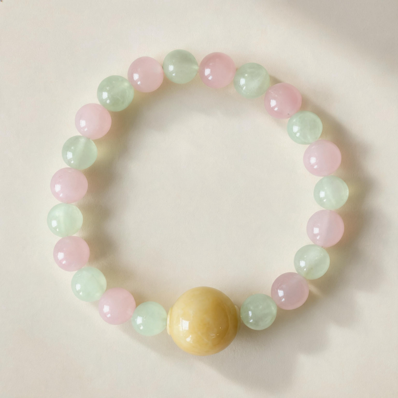 Taurus Prehnite and Rose Quartz crystal bracelet product showcase