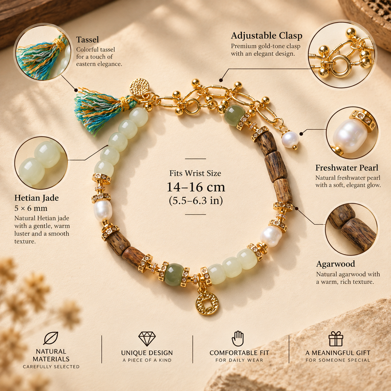 Hetian jade, agarwood and freshwater pearl bracelet materials and wrist size