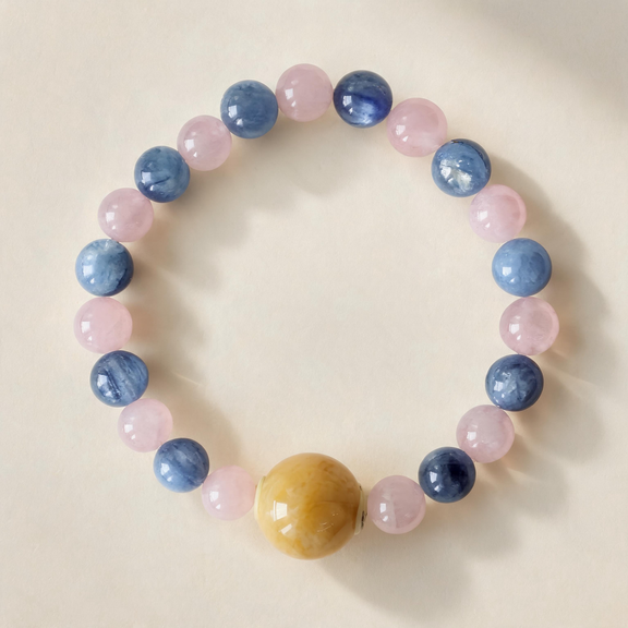 Libra Rose Quartz and Kyanite crystal bracelet product showcase