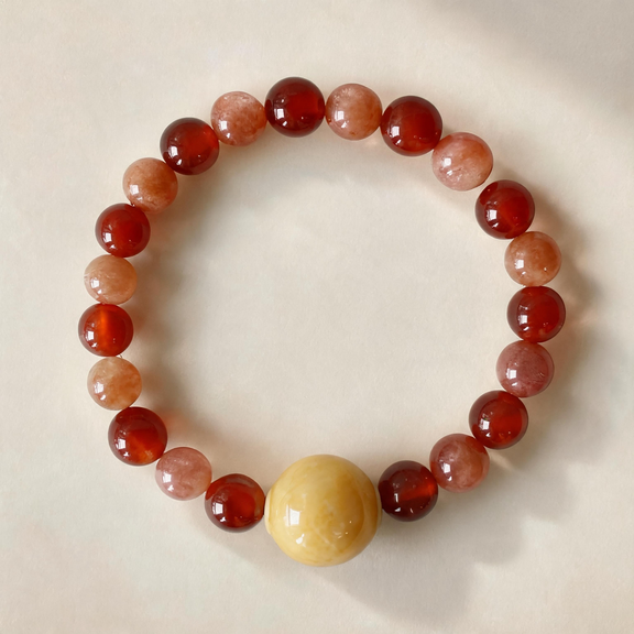Aries Red Agate and Sunstone crystal bracelet product showcase