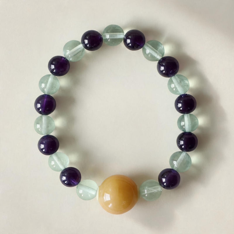 Aquarius Green Fluorite and Amethyst crystal bracelet product showcase