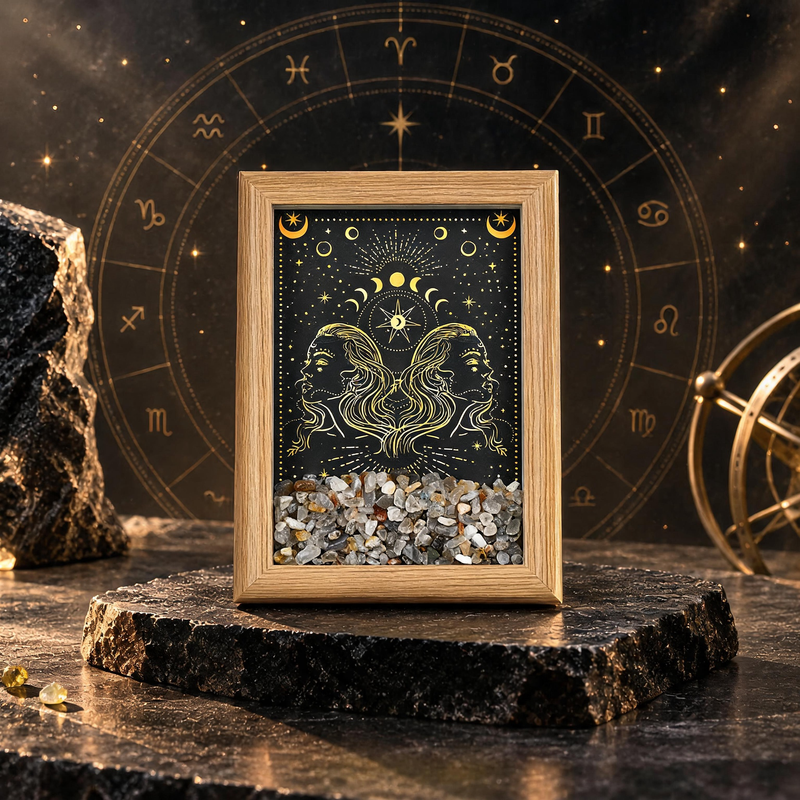 Gemini zodiac crystal frame with Agate chips