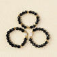 Three-piece black spinel and freshwater pearl ring set