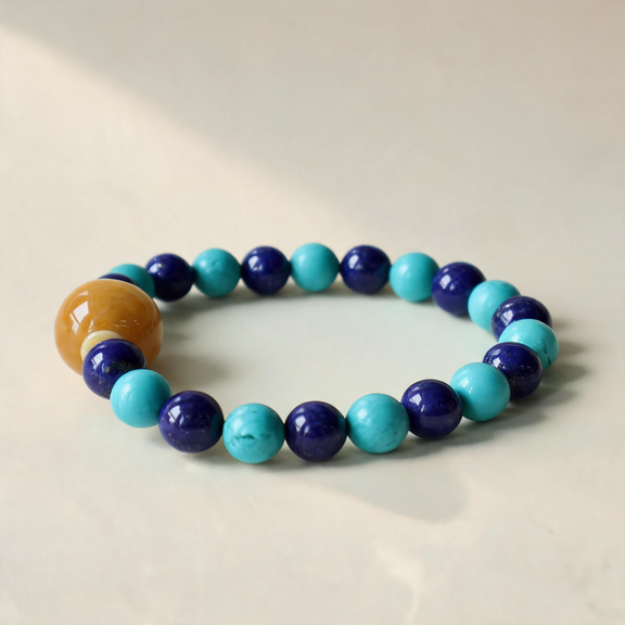Lapis Lazuli and Treated Turquoise AI companion bracelet with crystal beads
