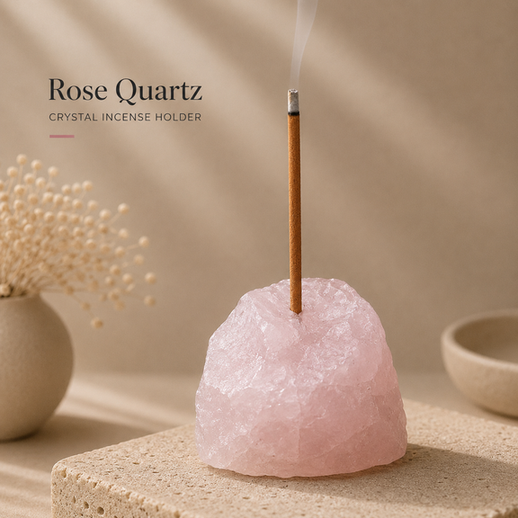 Rose Quartz natural raw crystal incense holder