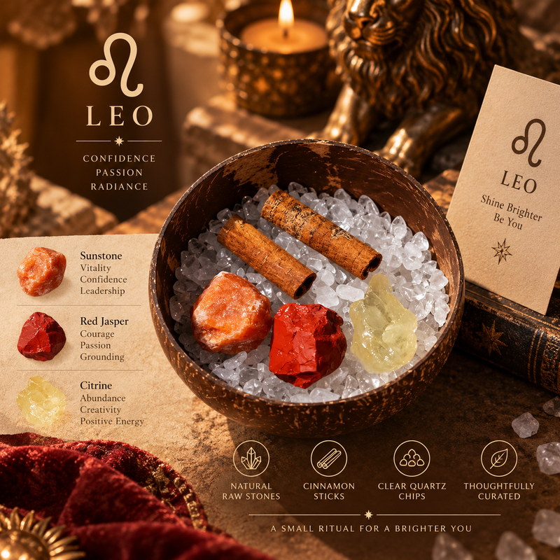 Leo Zodiac Crystal Cleansing Kit with Sunstone, Citrine and Red Jasper
