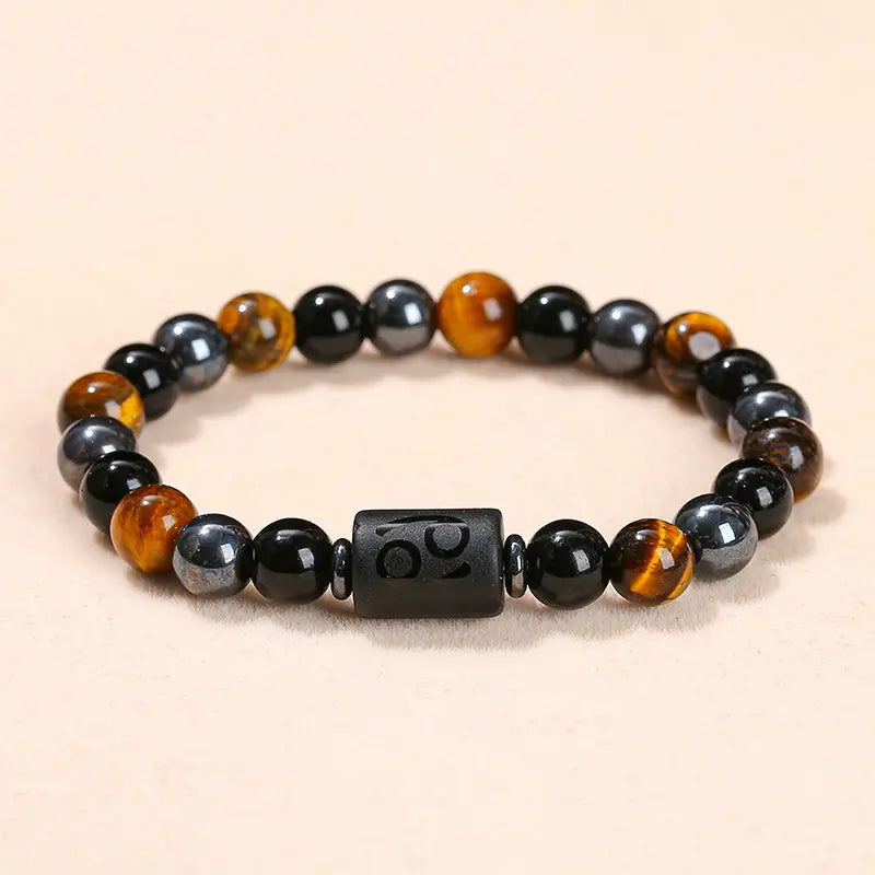 Cancer Tiger’s Eye and black hematite zodiac bracelet