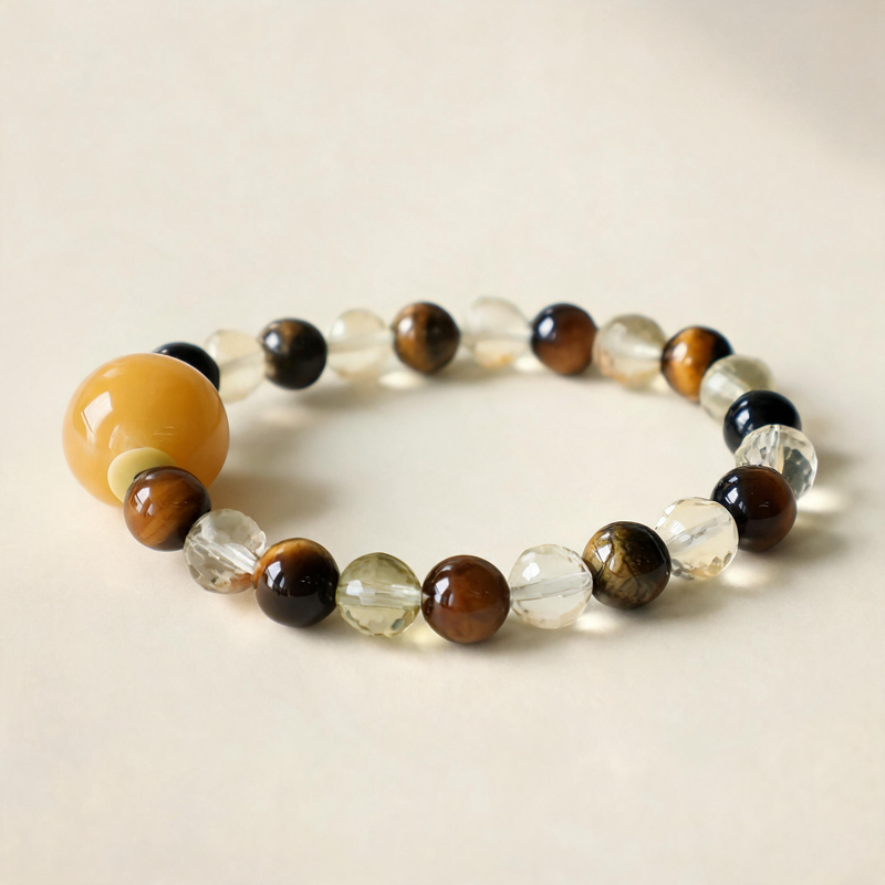 Tiger's Eye and Faceted Citrine AI companion bracelet with natural crystal beads