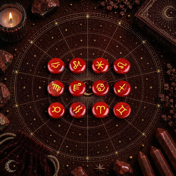 Red Jasper 12 zodiac crystal stones set