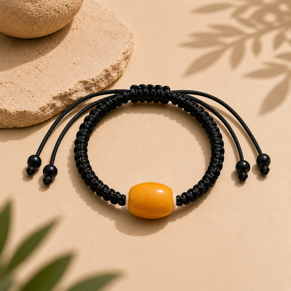 Black woven cord AI companion bracelet with yellow core bead
