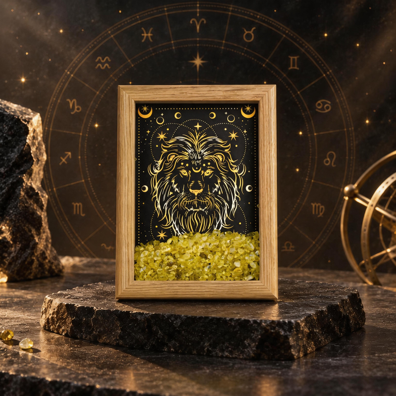 Leo zodiac crystal frame with Citrine chips