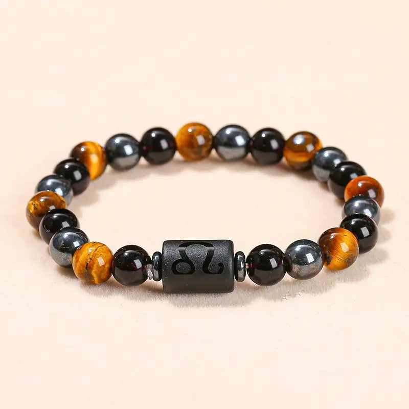 Leo Tiger’s Eye and black hematite zodiac bracelet