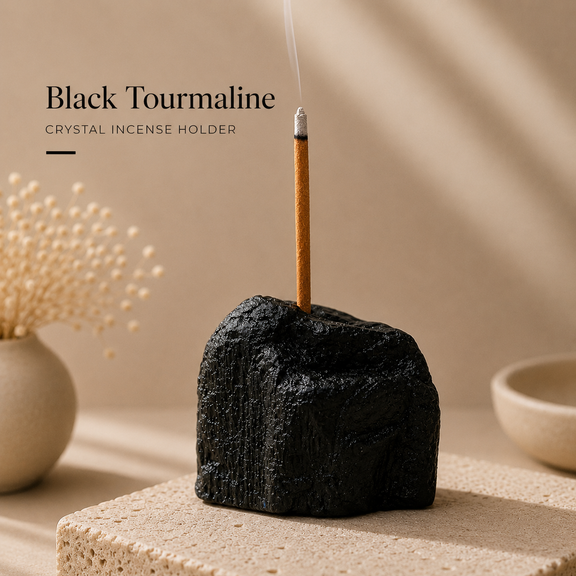 Black Tourmaline natural raw crystal incense holder