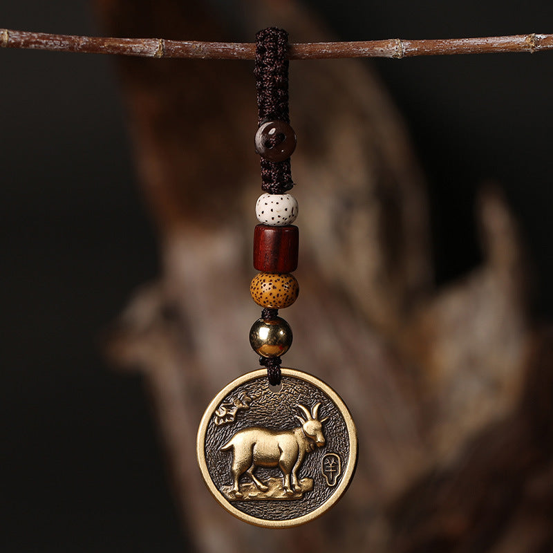 Goat Chinese Zodiac brass keychain