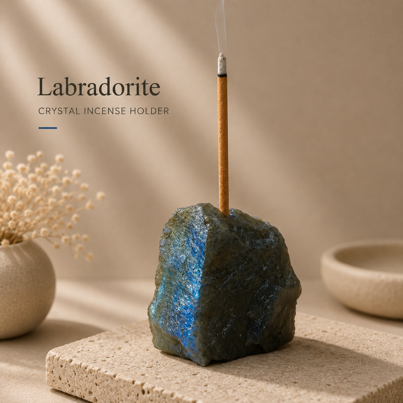 Labradorite natural raw crystal incense holder
