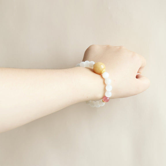 LUNAR BLISS Moonstone Crystal Bracelet Worn on Wrist with Minimal Everyday Style