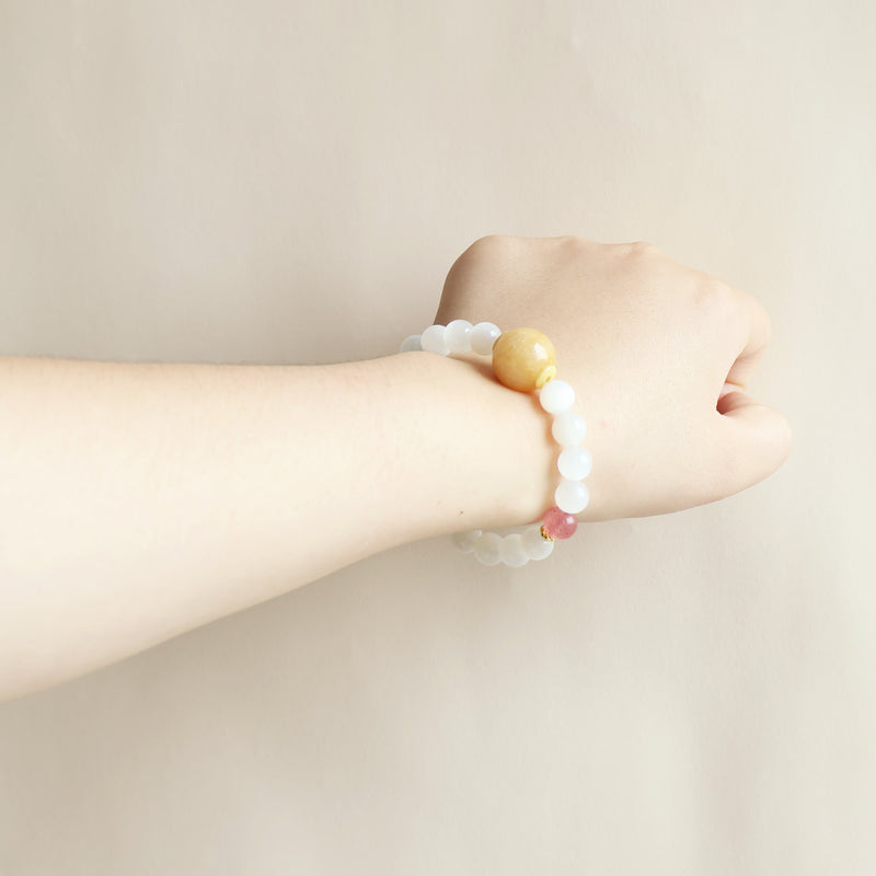LUNAR BLISS Moonstone Crystal Bracelet Worn on Wrist with Minimal Everyday Style