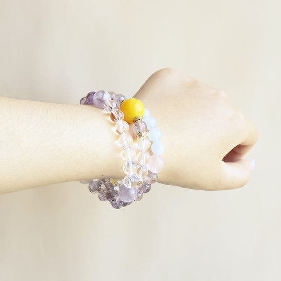 Celestial Flow AI Companion Bracelet Wrist Wearing View with Natural Crystal Beads