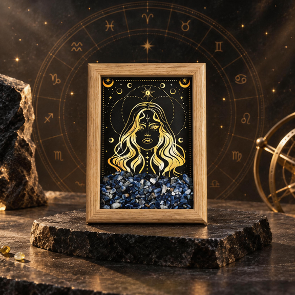 Virgo zodiac crystal frame with Blue Vein Stone chips