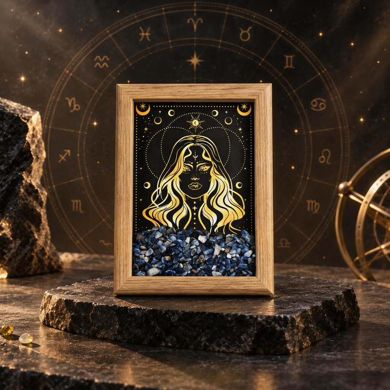 Virgo zodiac crystal frame with Blue Vein Stone chips