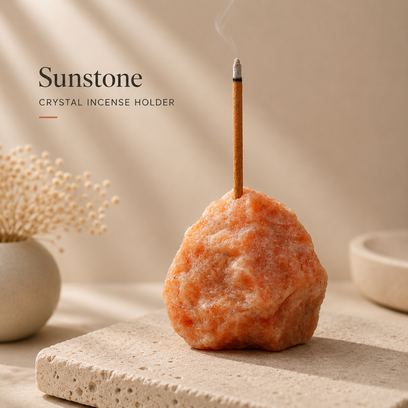 Sunstone natural raw crystal incense holder