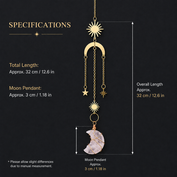Celestial gemstone hanging ornament size guide, approximately 32 cm long