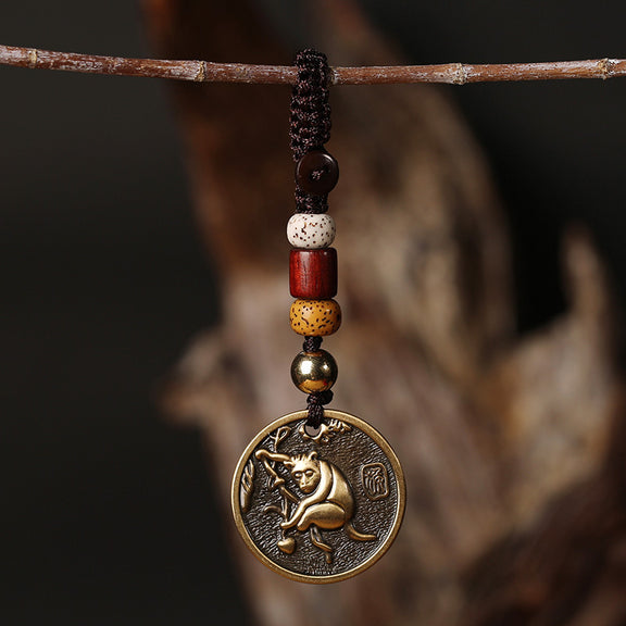 Monkey Chinese Zodiac brass keychain