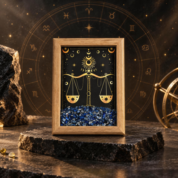 Libra zodiac crystal frame with Lapis Lazuli chips
