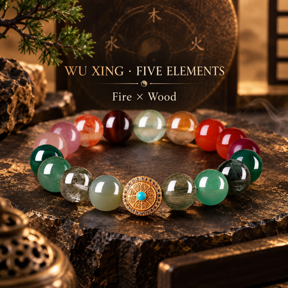 Wu Xing Five Elements crystal bracelet in Fire and Wood pairing