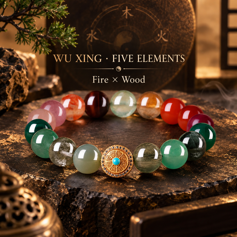 Wu Xing Five Elements crystal bracelet in Fire and Wood pairing