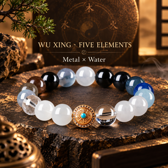 Wu Xing Five Elements crystal bracelet in Metal and Water pairing