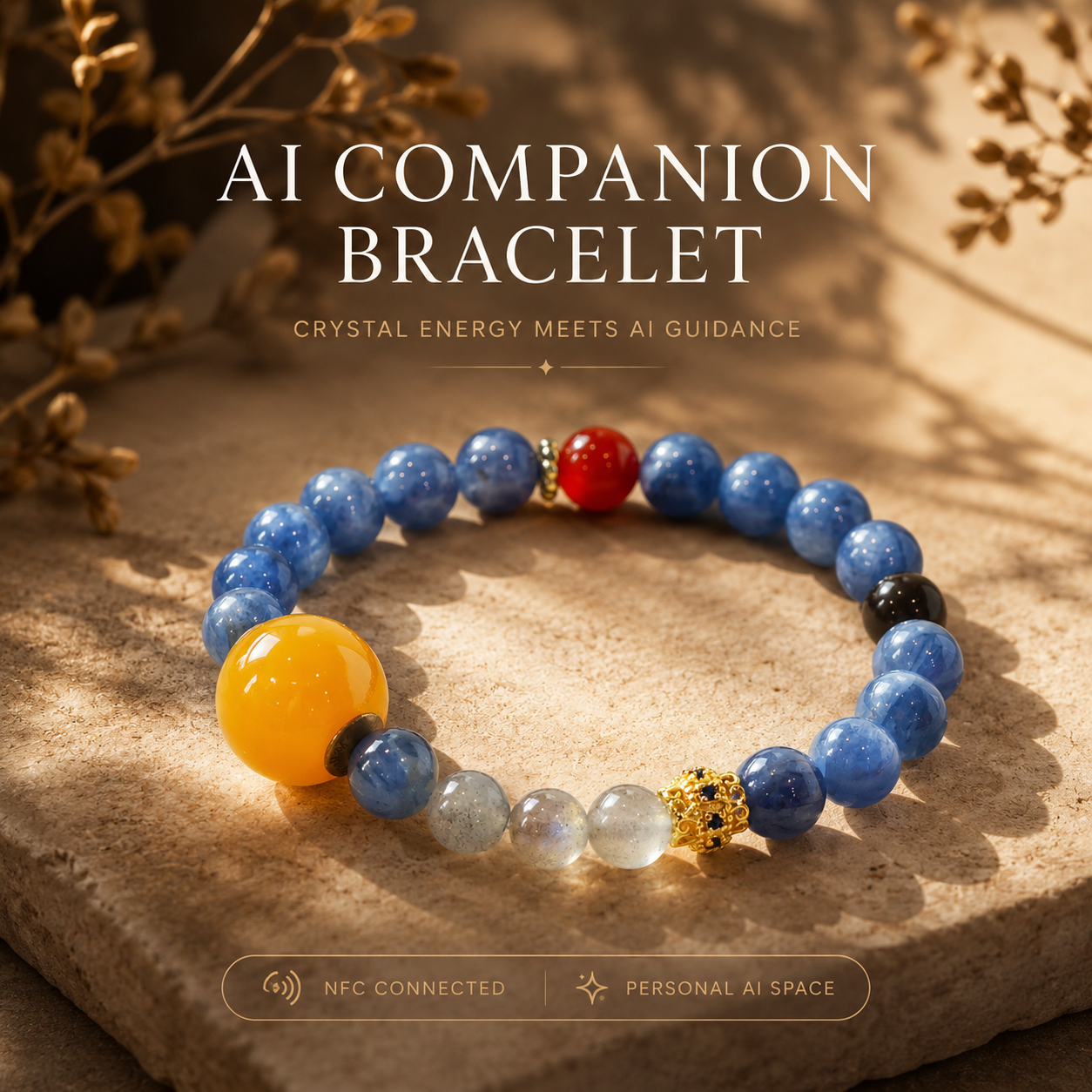 Stellar Flow Kyanite balance crystal bracelet with AI companion experience