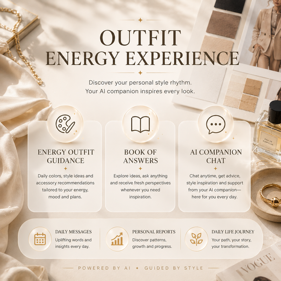 Outfit energy AI companion bracelet experience with daily style guidance, color inspiration, personal reports and AI chat