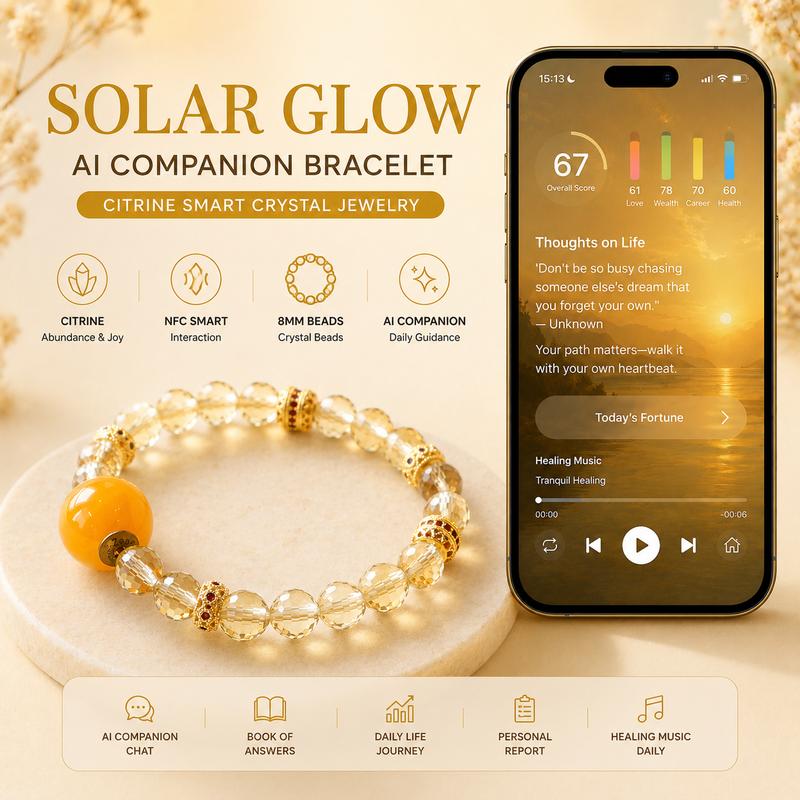 Solar Glow Citrine AI Companion Bracelet with NFC Smart Interaction and Personalized AI Experience
